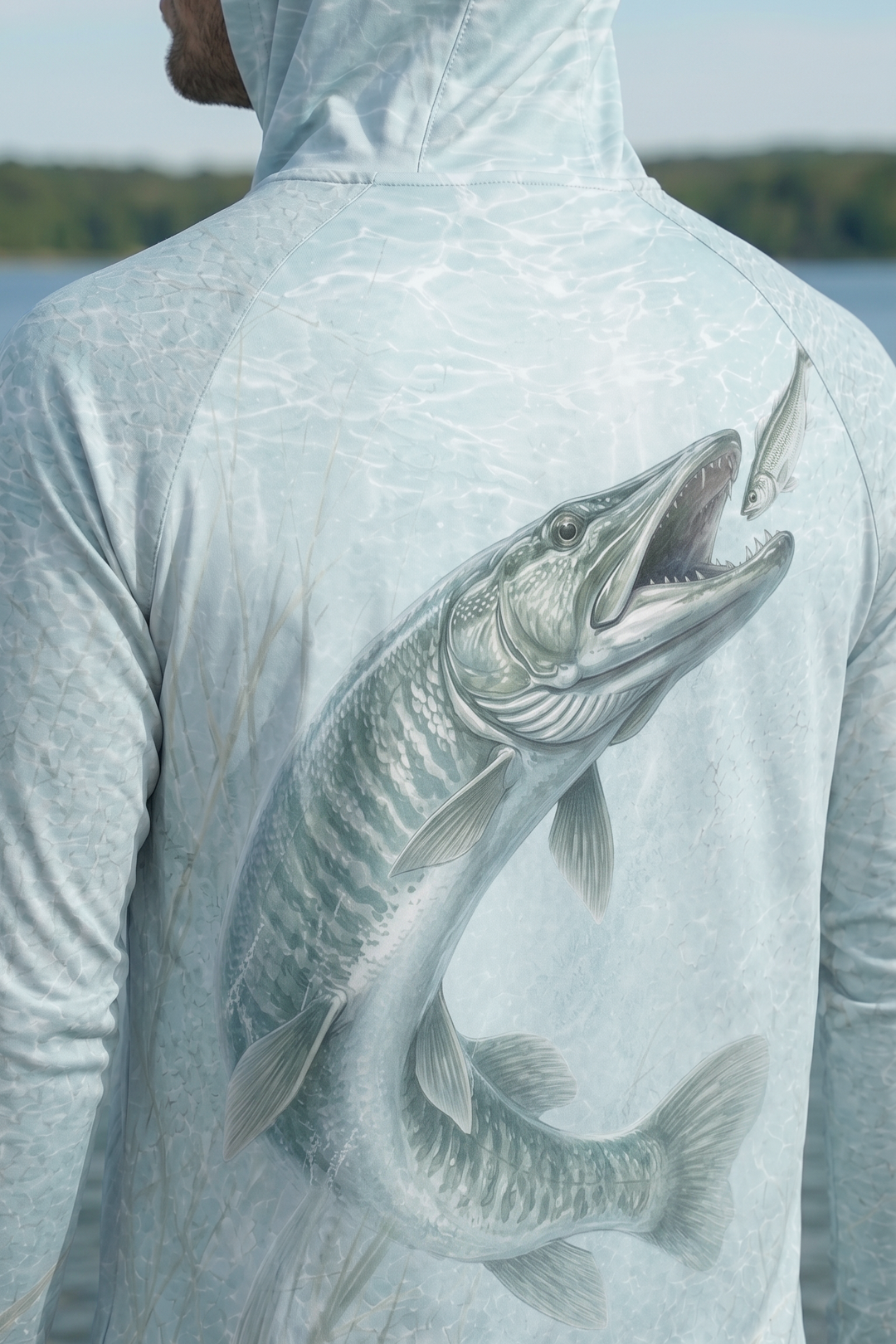 AirLite Fishing Sun Hoodie - Ghost Bay Musky - MHL024 lifestyle artwork zoom