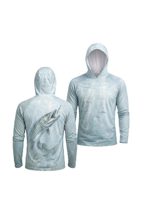 AirLite Fishing Sun Hoodie - Ghost Bay Musky - MHL024 two shirts front artwork