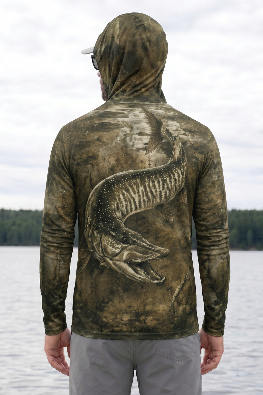 AirLite Fishing Sun Hoodie - Ghost Reed Musky - MHL013 lifestyle artwork side