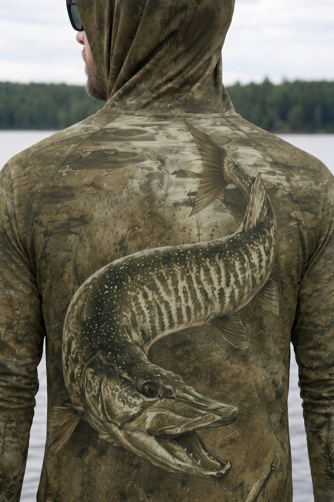 AirLite Fishing Sun Hoodie - Ghost Reed Musky - MHL013 lifestyle artwork zoom