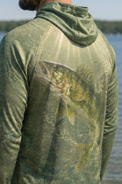 AirLite Fishing Sun Hoodie - Greenback Walleye - MHL017 lifestyle artwork zoom