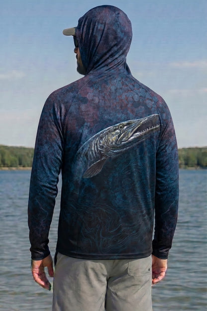 AirLite Fishing Sun Hoodie - Midnight Depth Muskie - MHL007 lifestyle artwork side