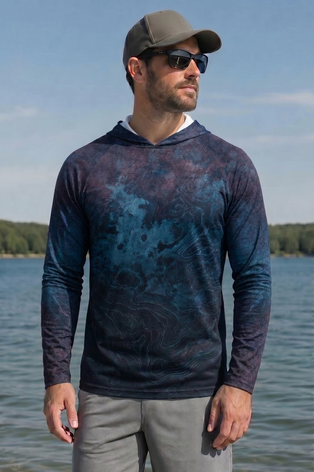 AirLite Fishing Sun Hoodie - Midnight Depth Muskie - MHL007 lifestyle opposite side