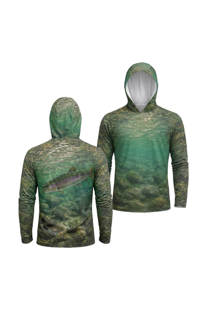 AirLite Fishing Sun Hoodie - Rainbow Current Glide - MHL012 two shirts front artwork