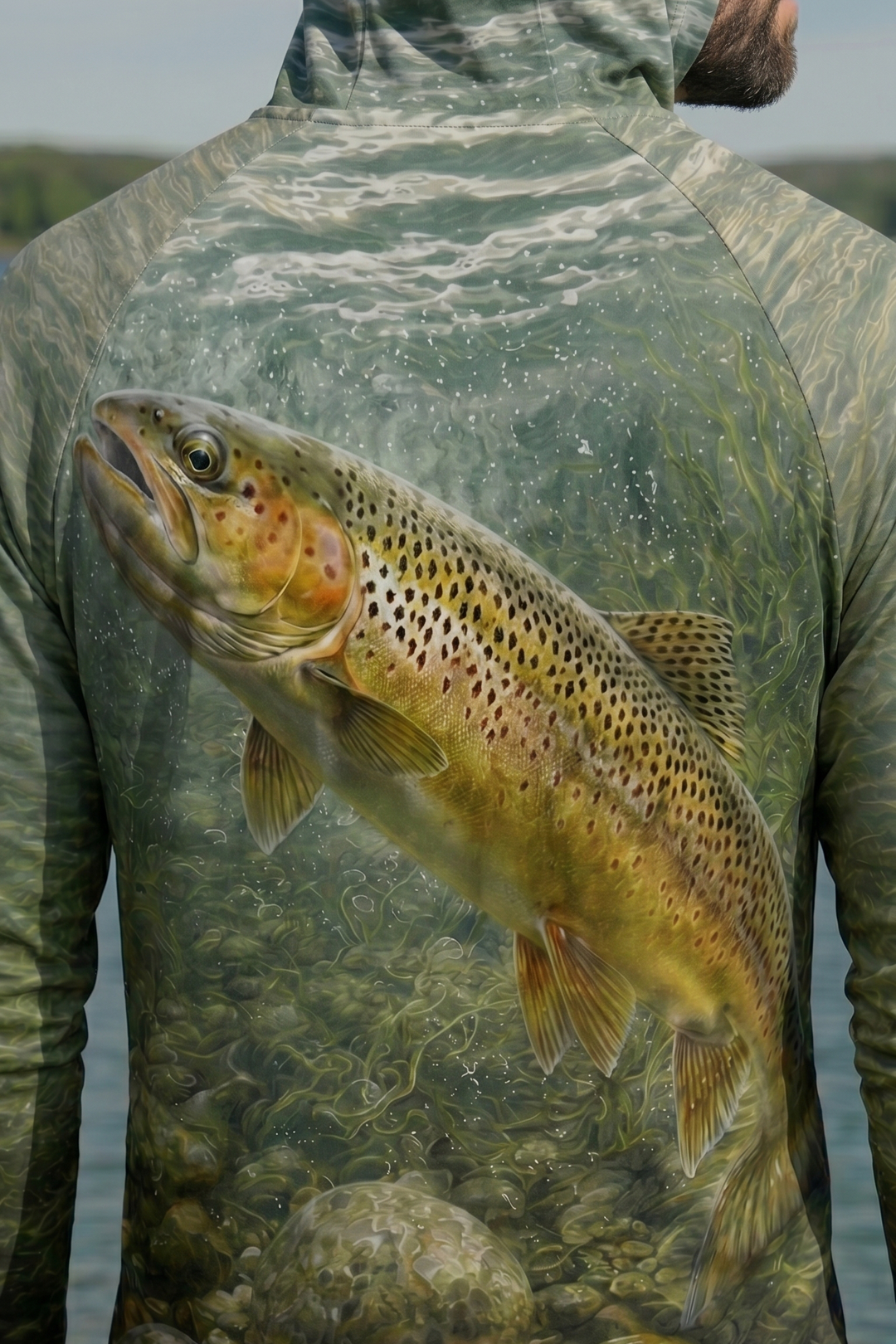 AirLite Fishing Sun Hoodie - Rainbow Trout Currentline - MHL016 lifestyle artwork zoom