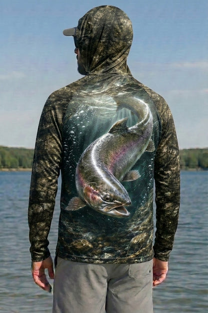 AirLite Fishing Sun Hoodie - Rapid Trout Timber - MHL018 lifestyle artwork side