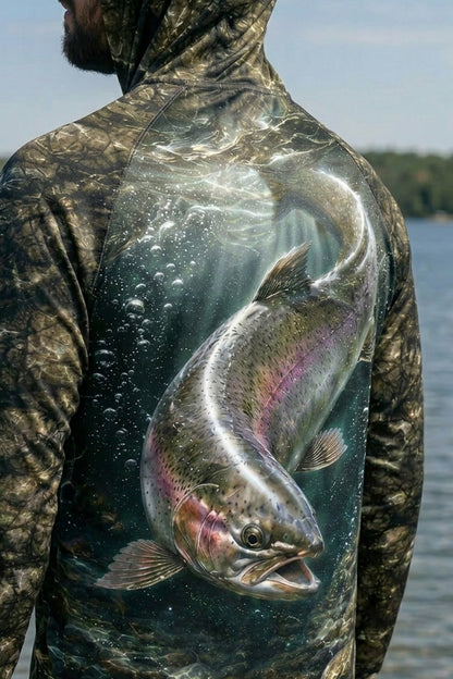 AirLite Fishing Sun Hoodie - Rapid Trout Timber - MHL018 lifestyle artwork zoom