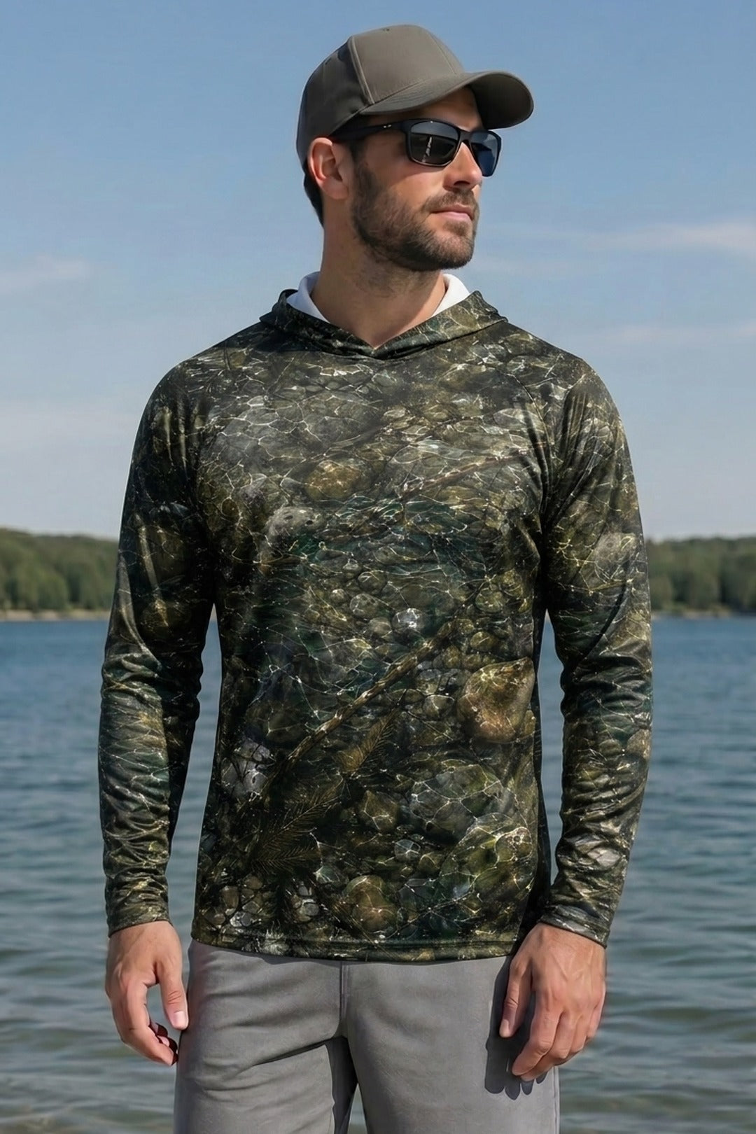 AirLite Fishing Sun Hoodie - Rapid Trout Timber - MHL018 lifestyle opposite side
