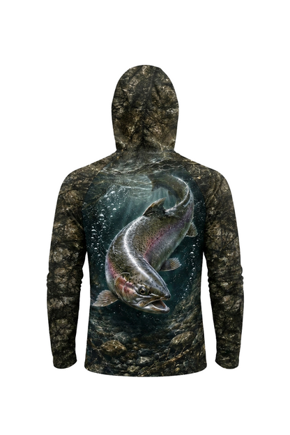 AirLite Fishing Sun Hoodie - Rapid Trout Timber - MHL018 mockup artwork side