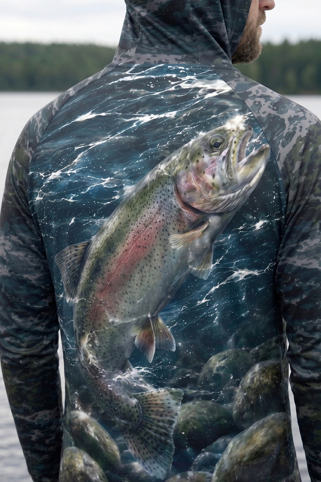 AirLite Fishing Sun Hoodie - River Trout Breaker - MHL008 lifestyle artwork zoom