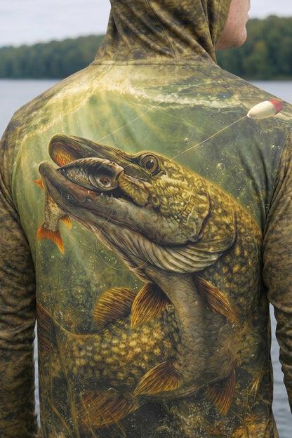 AirLite Fishing Sun Hoodie - Roughwater Pike Feed - MHL005 lifestyle artwork zoom