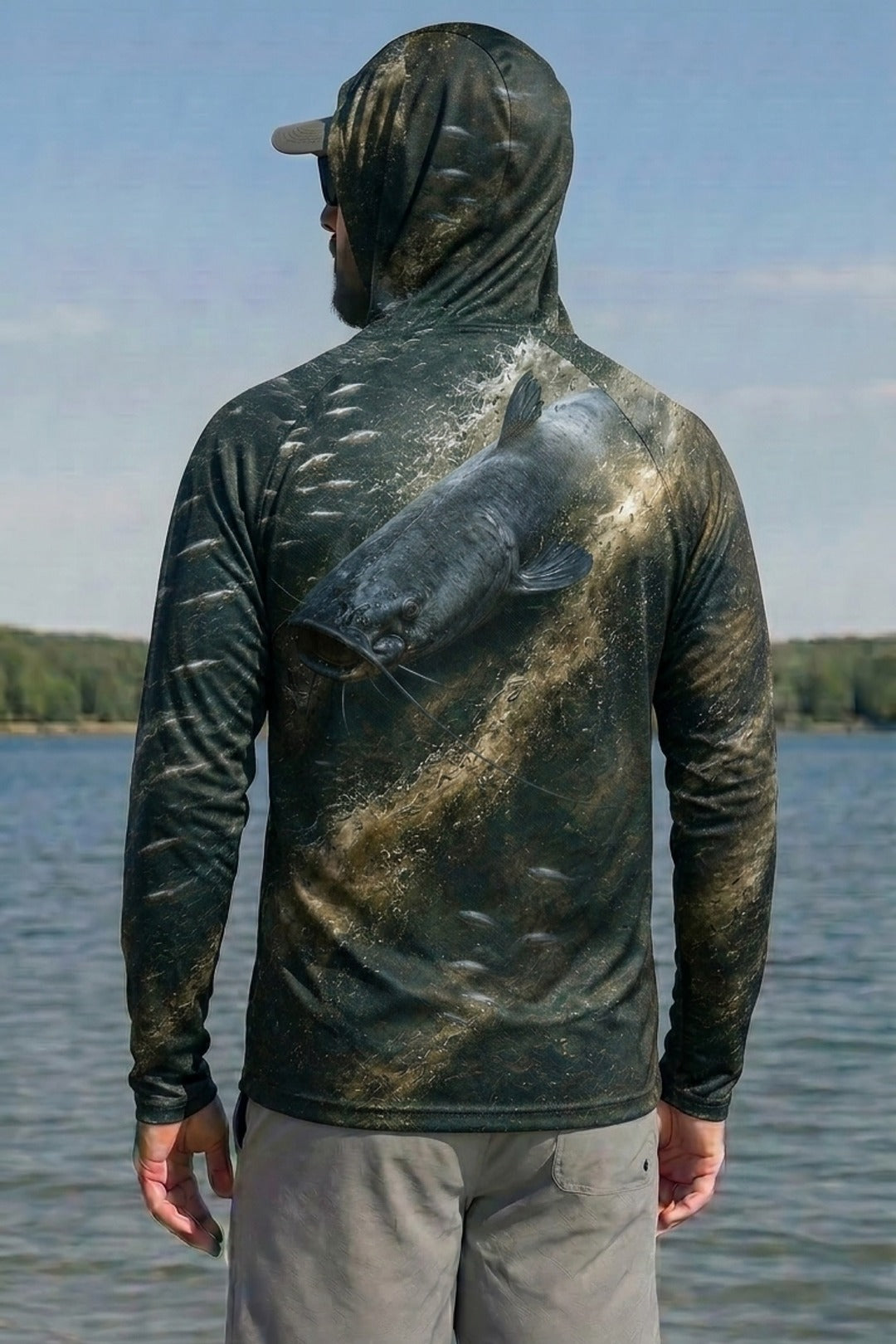 AirLite Fishing Sun Hoodie - Shad Ball Breaker Blue Catfish - MHL020 lifestyle artwork side