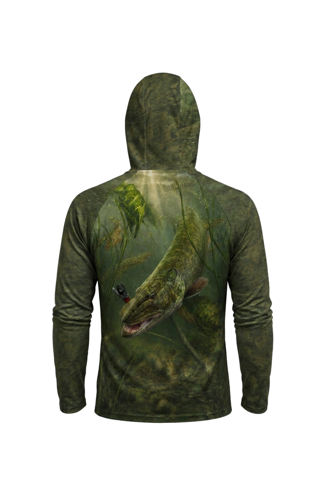 AirLite Fishing Sun Hoodie - Shallow Ambush Muskie - MHL014 mockup artwork side