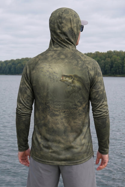 AirLite Fishing Sun Hoodie - Timber Bass Sunray - MHL002 lifestyle artwork side