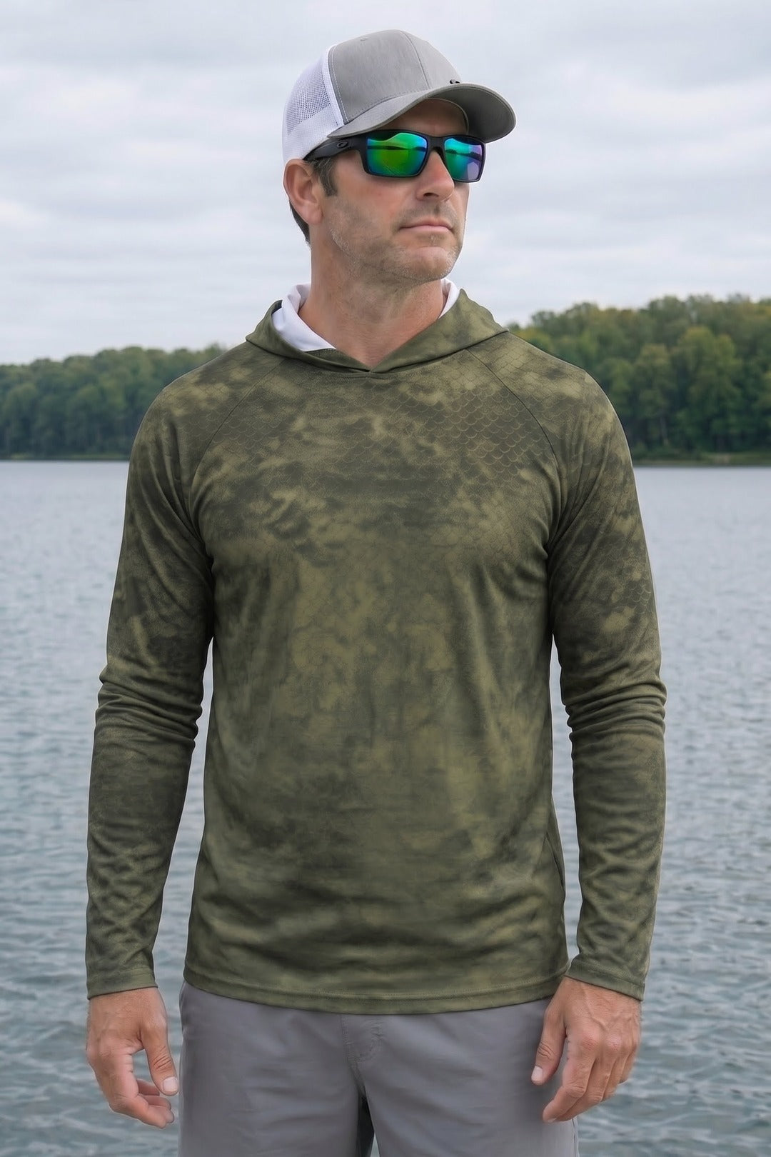 AirLite Fishing Sun Hoodie - Timber Bass Sunray - MHL002 lifestyle opposite side