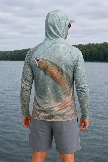 AirLite Fishing Sun Hoodie - Wild Lahontan Trout - MHL010 two shirts front artwork