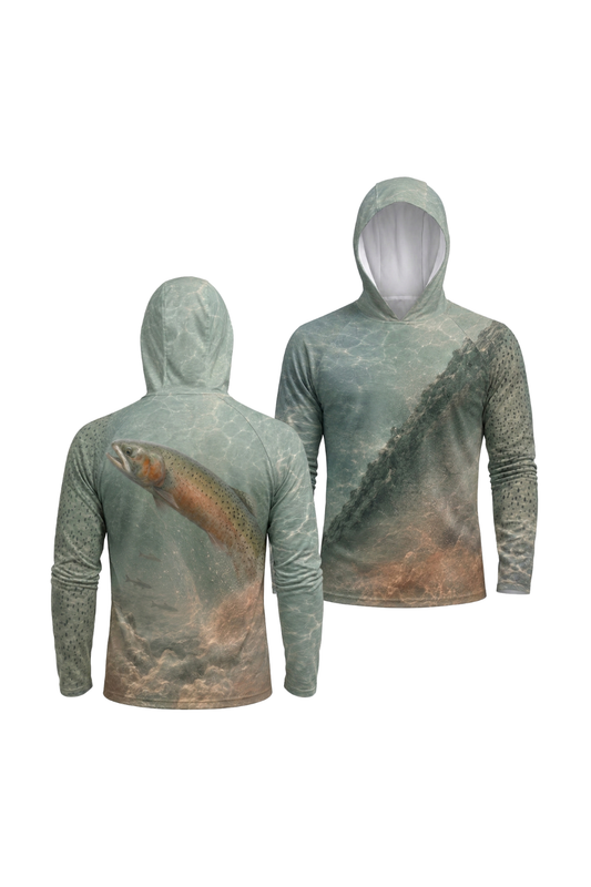 AirLite Fishing Sun Hoodie - Wild Lahontan Trout - MHL010 two shirts front artwork