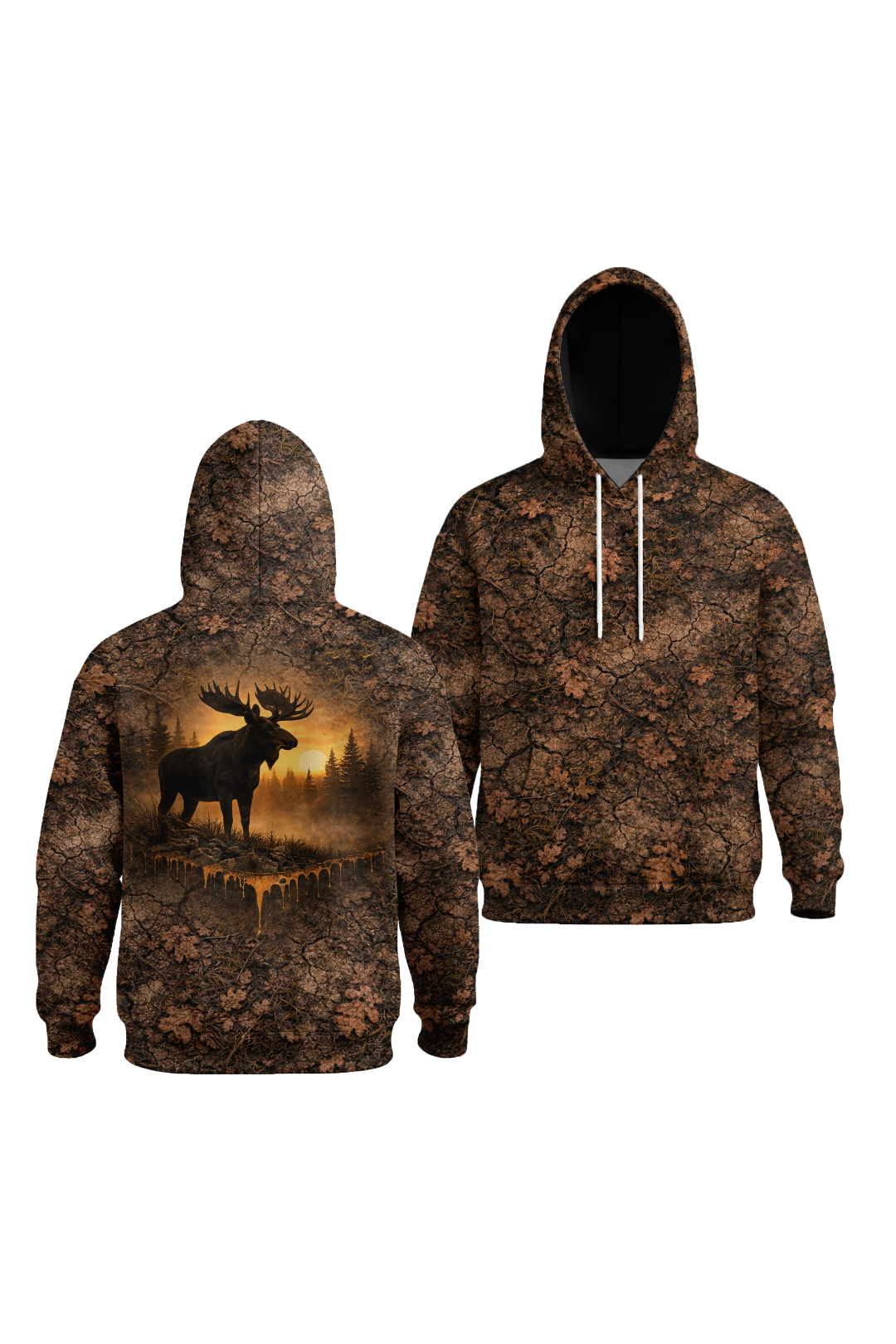 Performance Fleece-Lined Hoodie - Majestic Moose Sunset Forest image 1
