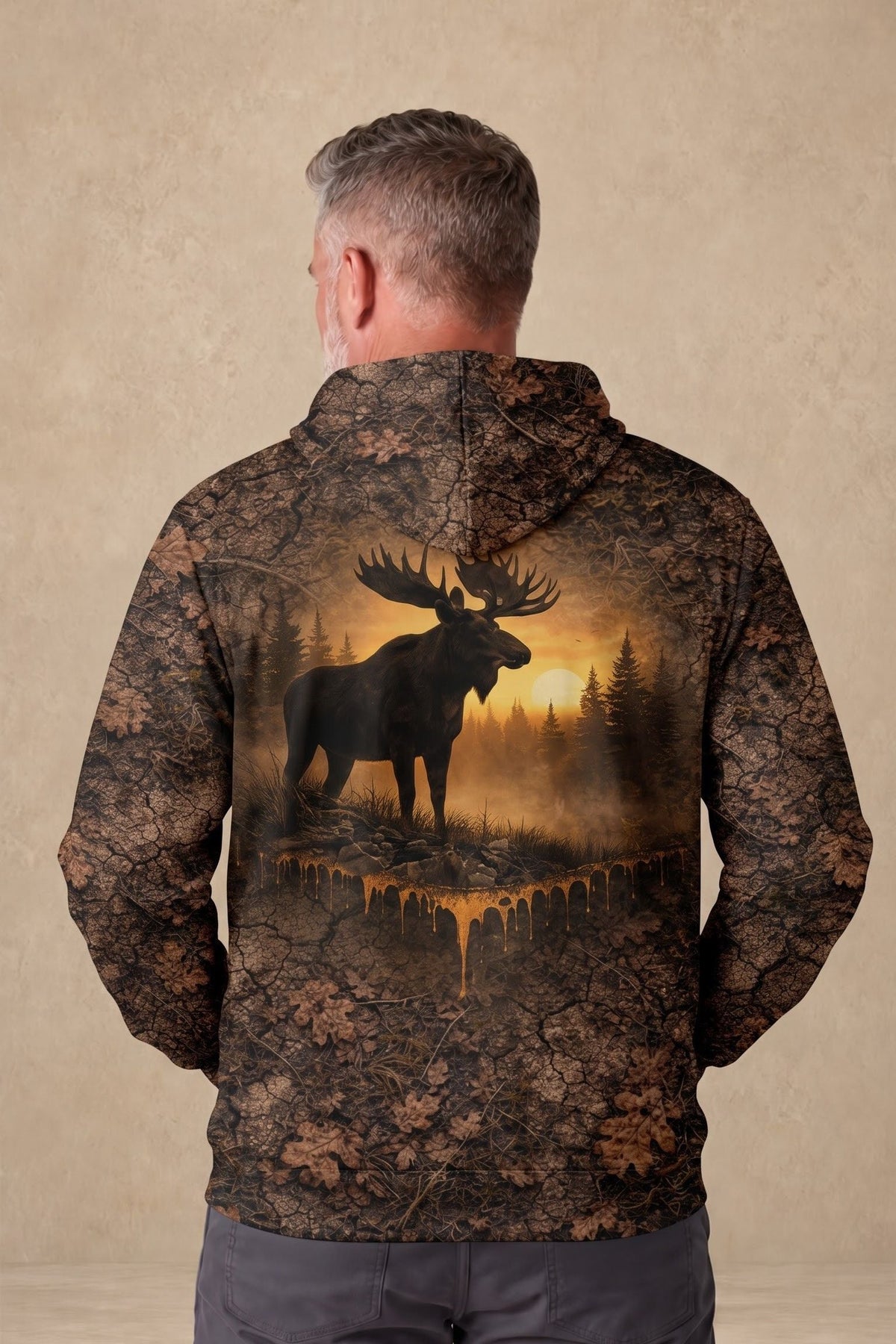 Performance Fleece-Lined Hoodie - Majestic Moose Sunset Forest image 2