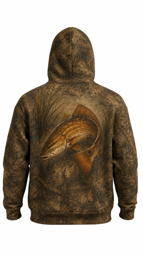 Performance Fishing Fleece-Lined Hoodie - Redfish Copper Tide Edge - AUH03 image 1