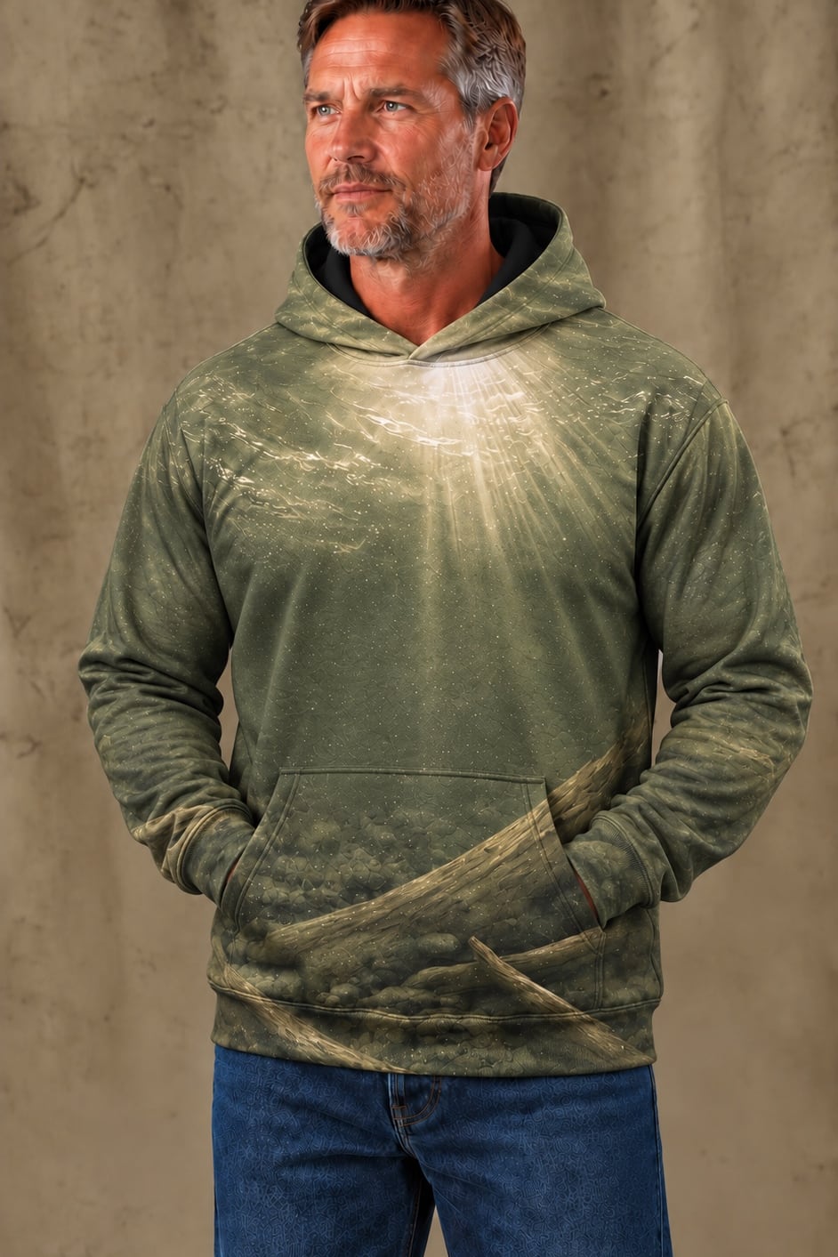 Performance Fleece-Lined Hoodie - Olive Timber Bass image 3