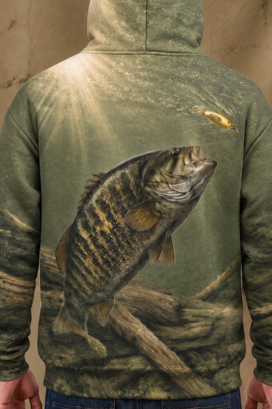 Performance Fleece-Lined Hoodie - Olive Timber Bass image 4