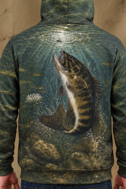 Performance Fleece-Lined Hoodie - Smallmouth Bass Surface Ambush image 4