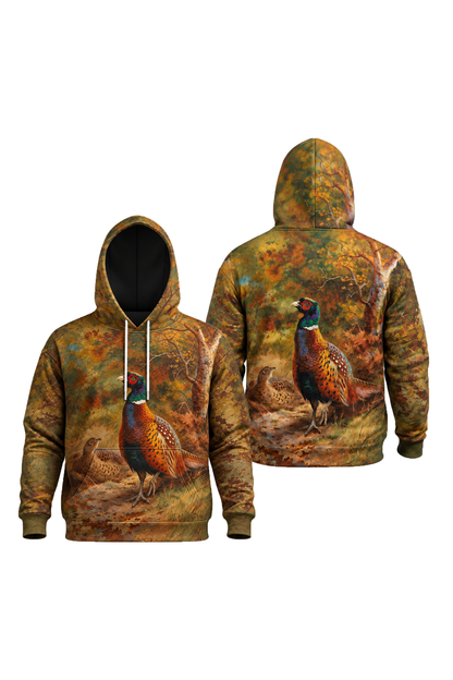 Performance Fleece-Lined Hoodie - Cock and hen pheasant in a woodland clearing image 1