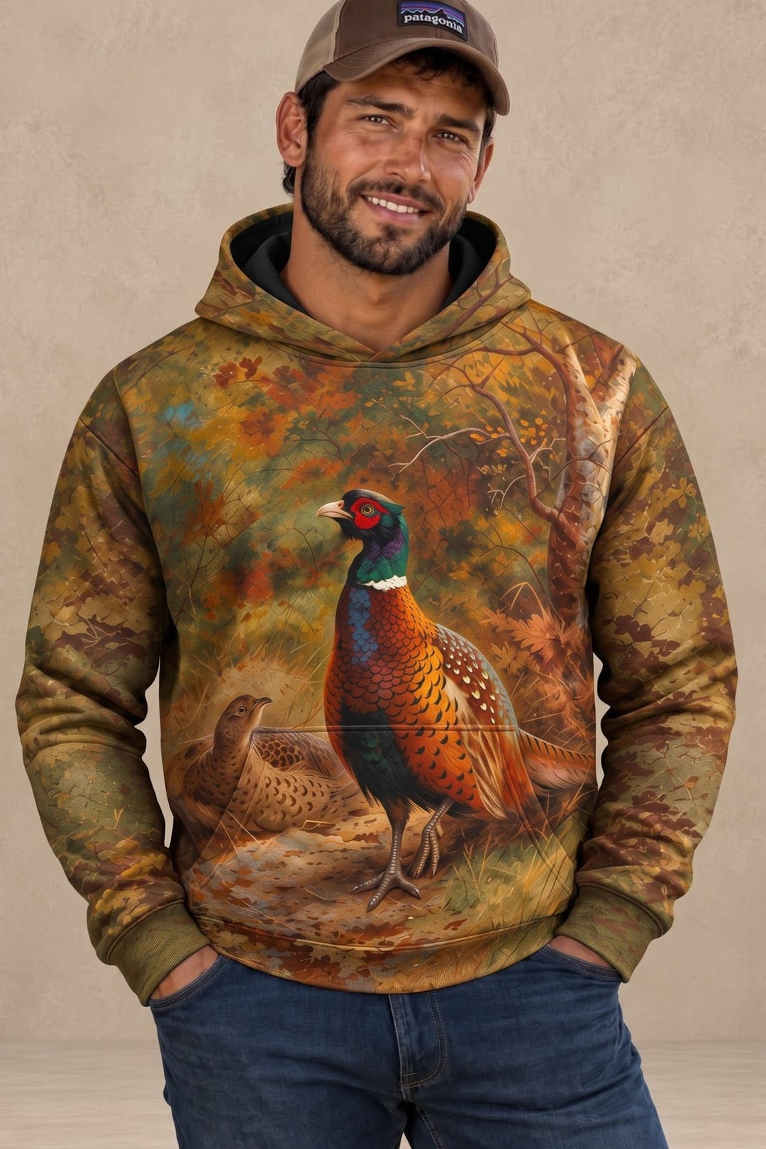 Performance Fleece-Lined Hoodie - Cock and hen pheasant in a woodland clearing image 2