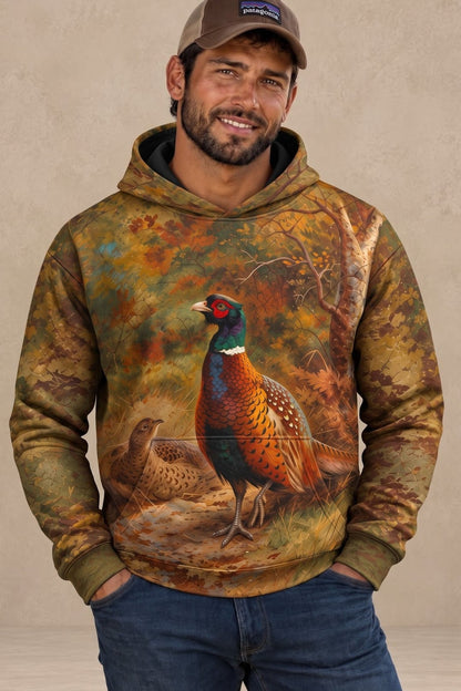 Performance Fleece-Lined Hoodie - Cock and hen pheasant in a woodland clearing image 2