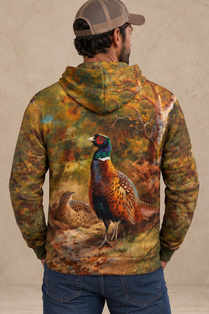 Performance Fleece-Lined Hoodie - Cock and hen pheasant in a woodland clearing image 3