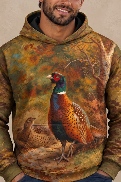 Performance Fleece-Lined Hoodie - Cock and hen pheasant in a woodland clearing image 4