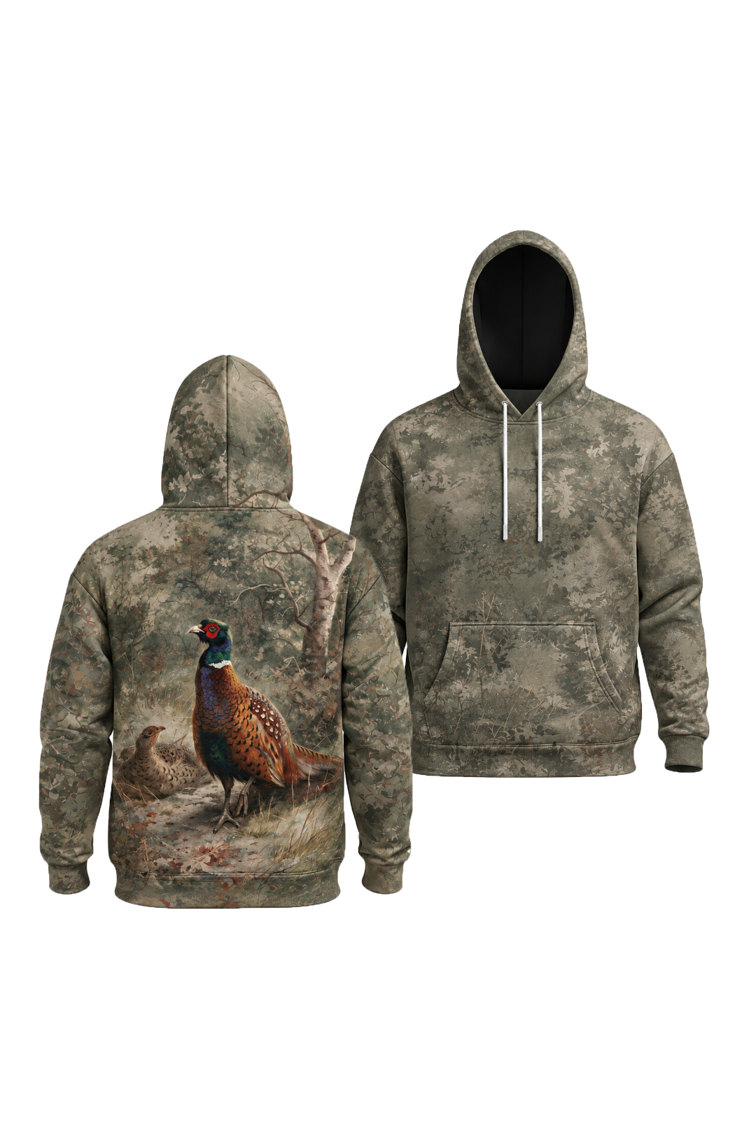 Performance Fleece-Lined Hoodie - Cock and hen pheasant Smoky Sage image 1