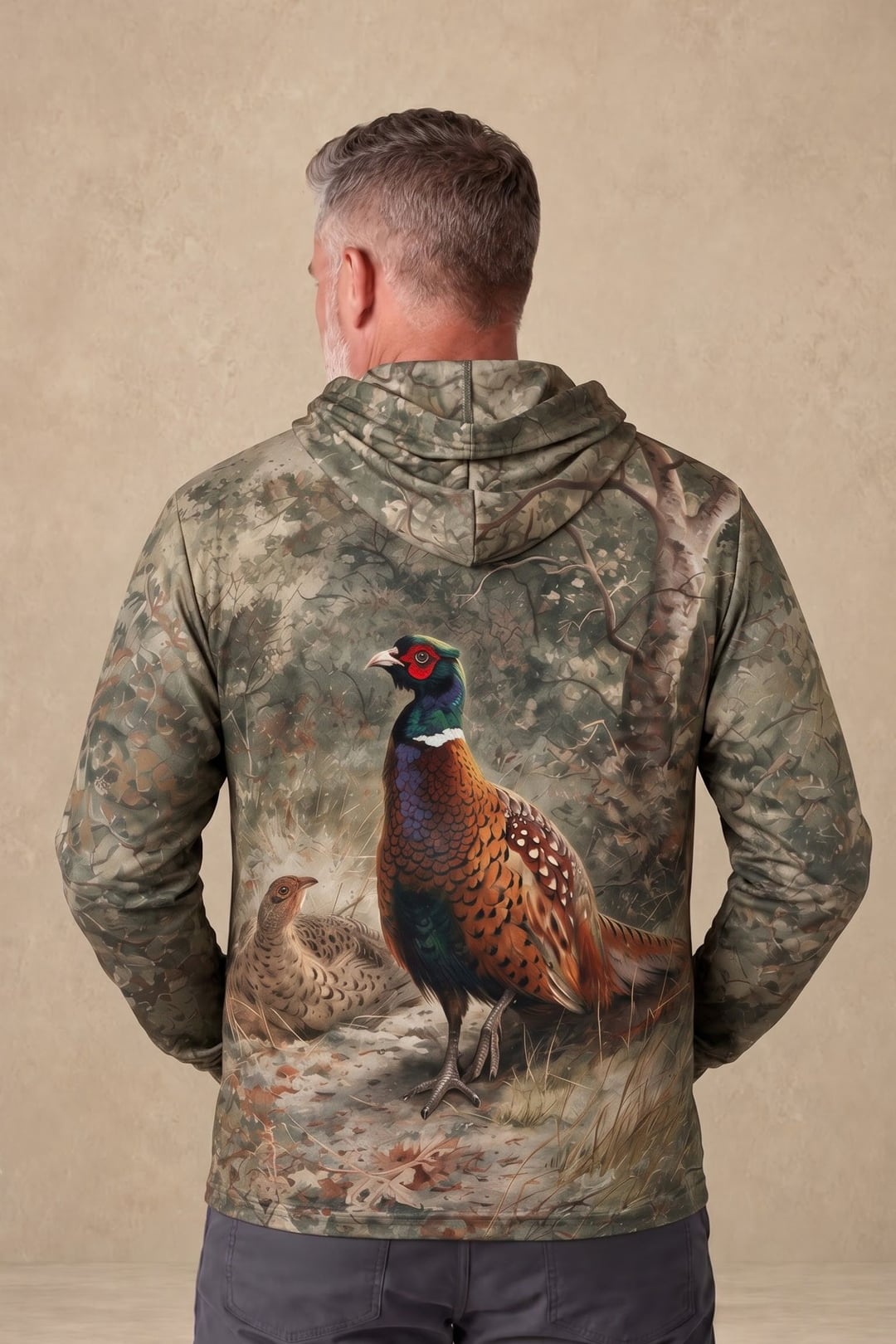 Performance Fleece-Lined Hoodie - Cock and hen pheasant Smoky Sage image 2