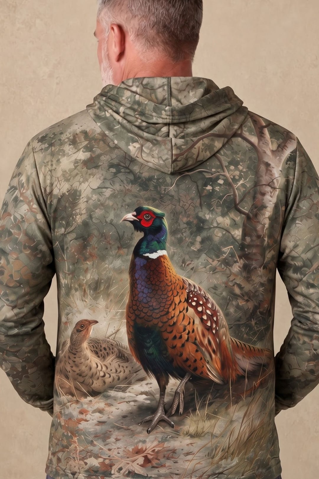 Performance Fleece-Lined Hoodie - Cock and hen pheasant Smoky Sage image 4