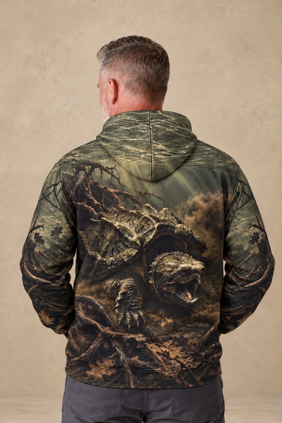 Performance Fleece-Lined Hoodie - Alligator snapping turtle, Mudwater Fury image 2