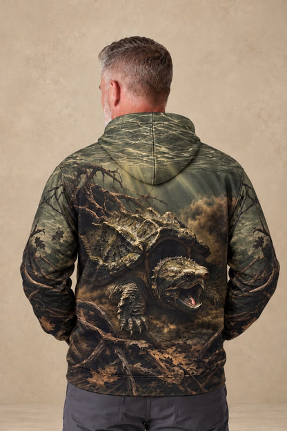 Performance Fleece-Lined Hoodie - Alligator snapping turtle, Mudwater Fury image 2