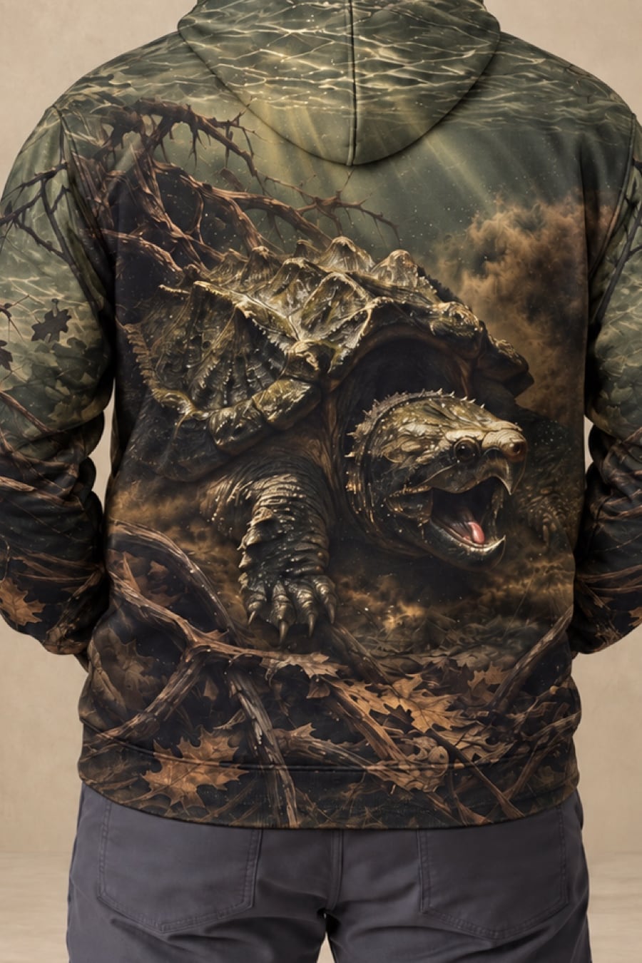 Performance Fleece-Lined Hoodie - Alligator snapping turtle, Mudwater Fury image 4