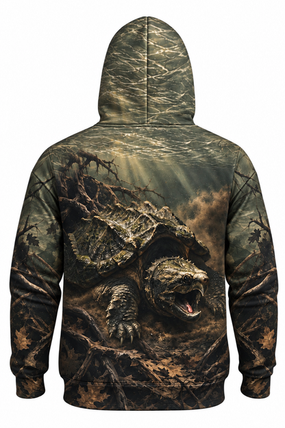 Performance Fleece-Lined Hoodie - Alligator snapping turtle, Mudwater Fury image 5