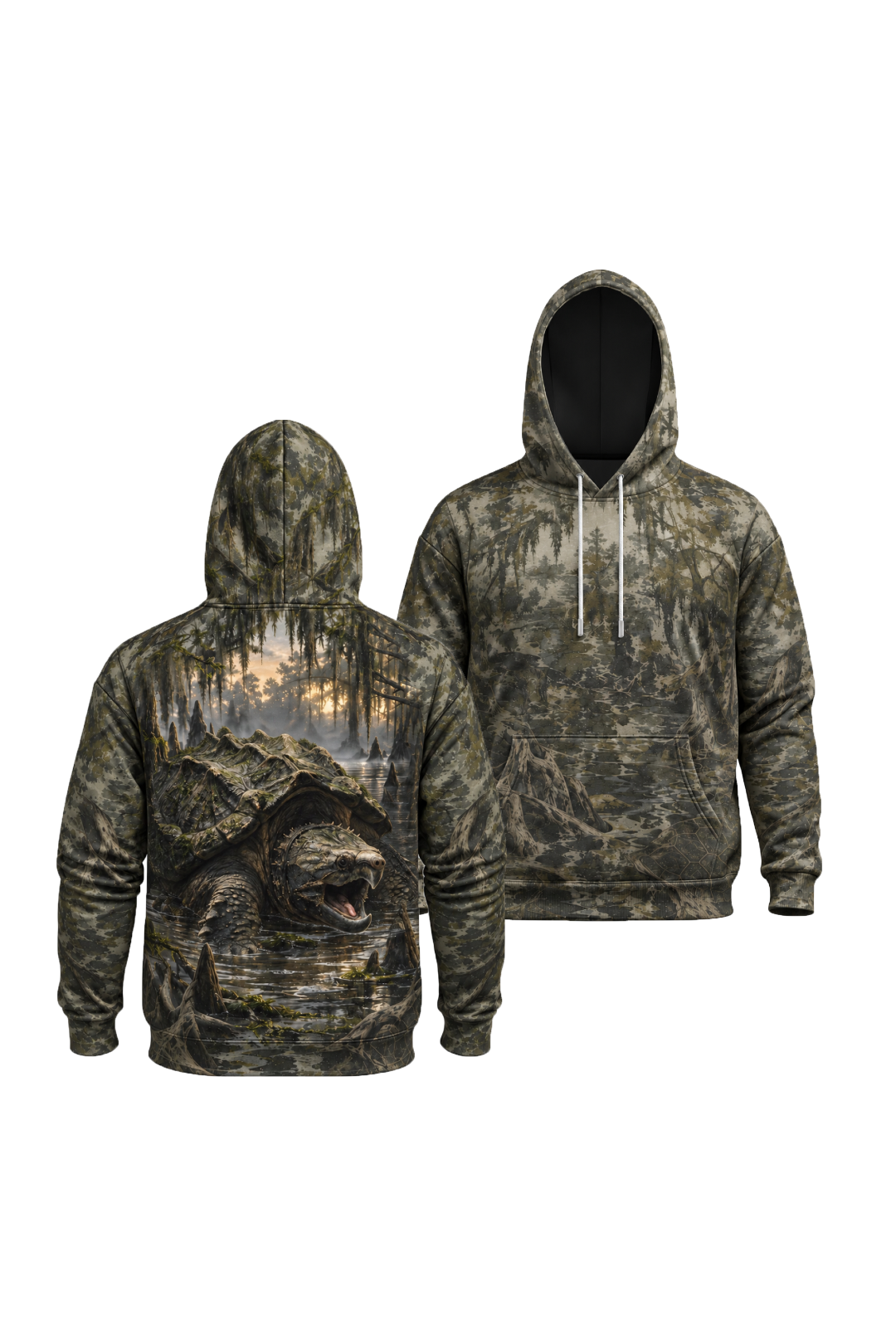 Performance Fleece-Lined Hoodie - Alligator snapping turtle, Cypress Swamp Sentinel image 1