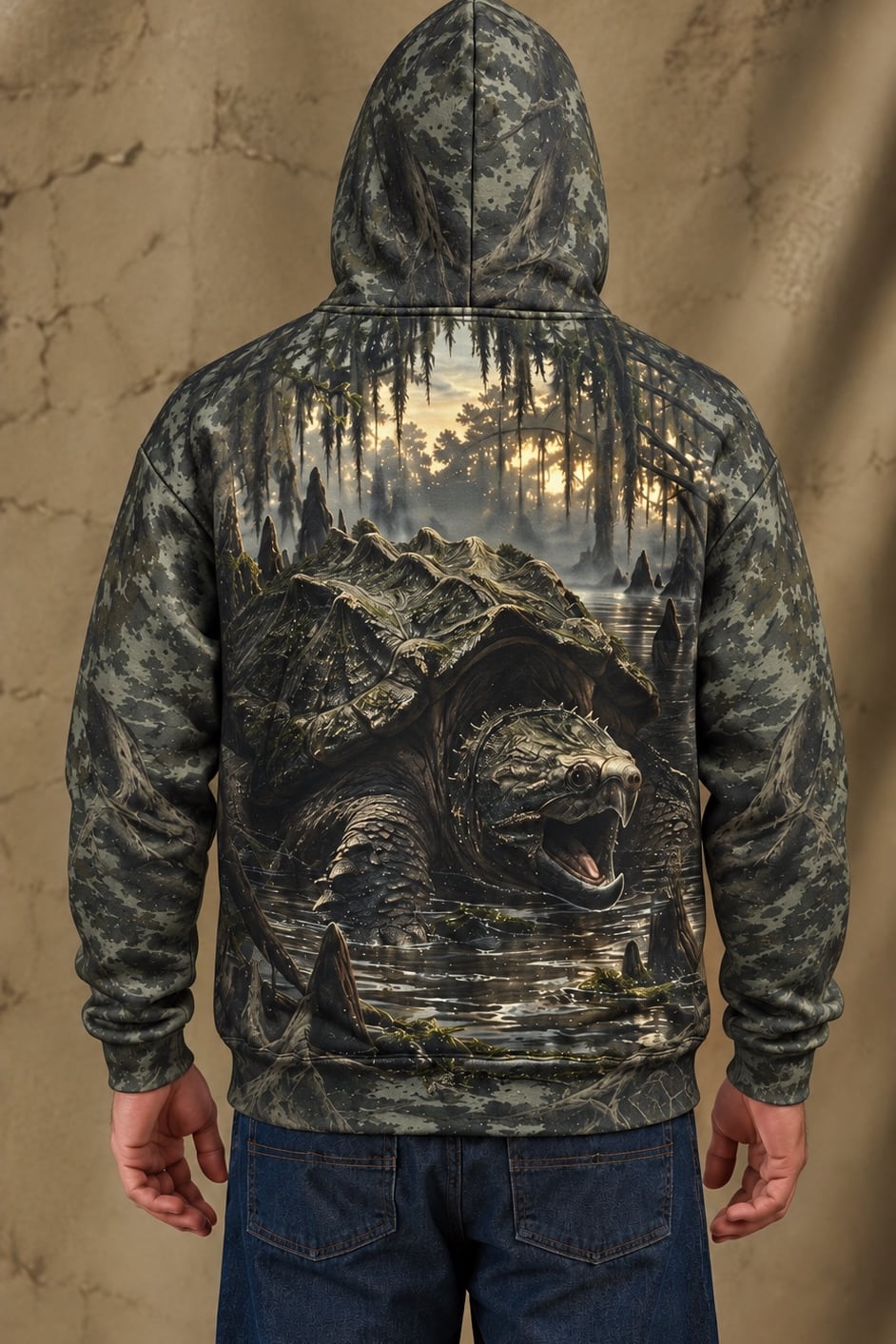 Performance Fleece-Lined Hoodie - Alligator snapping turtle, Cypress Swamp Sentinel image 2