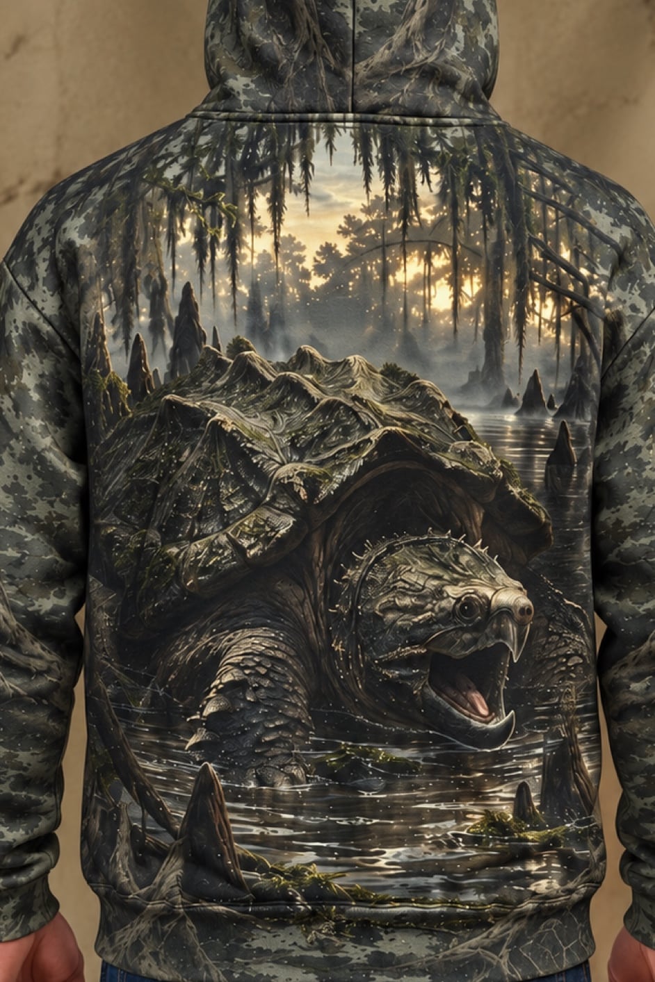 Performance Fleece-Lined Hoodie - Alligator snapping turtle, Cypress Swamp Sentinel image 4