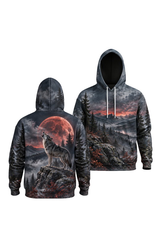 Performance Fleece-Lined Hoodie - Blood Moon Howling Wolf image 1