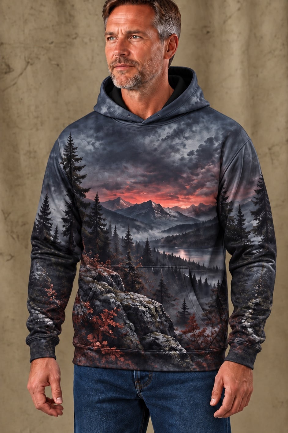 Performance Fleece-Lined Hoodie - Blood Moon Howling Wolf image 3