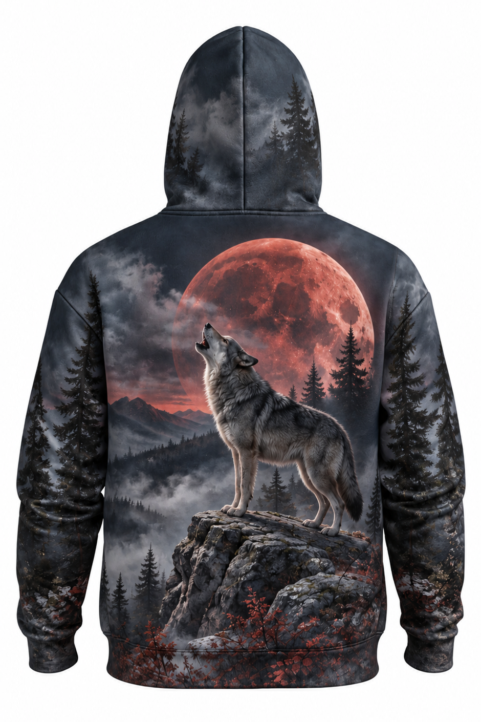 Performance Fleece-Lined Hoodie - Blood Moon Howling Wolf image 5