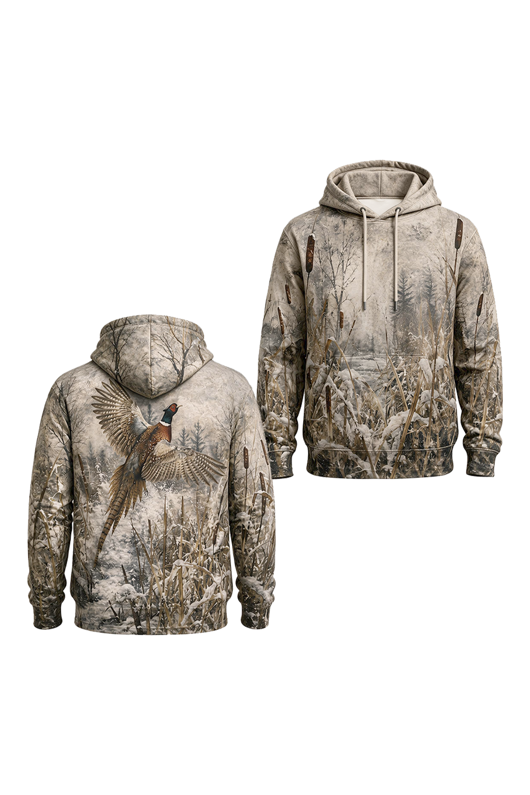 Performance Fleece-Lined Hoodie - Snowy Marsh Pheasant Flight image 1