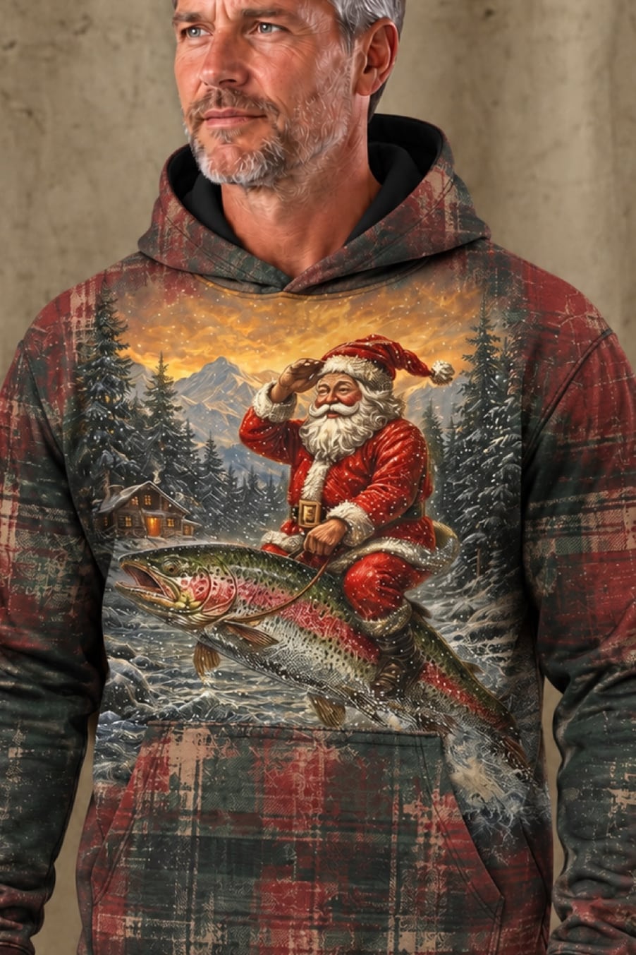 Performance Fleece-Lined Hoodie - Christmas Trout Yuletide image 4