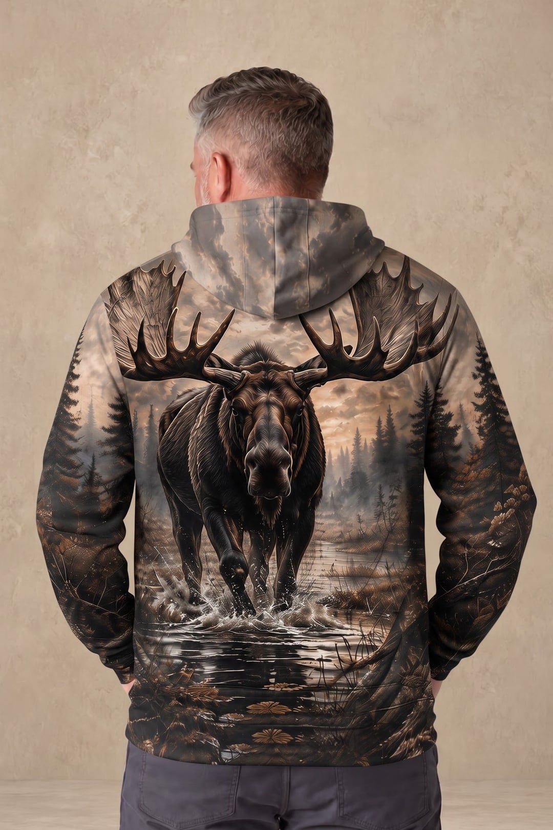 Performance Fleece-Lined Hoodie - Twilight Marsh Moose Charge image 2