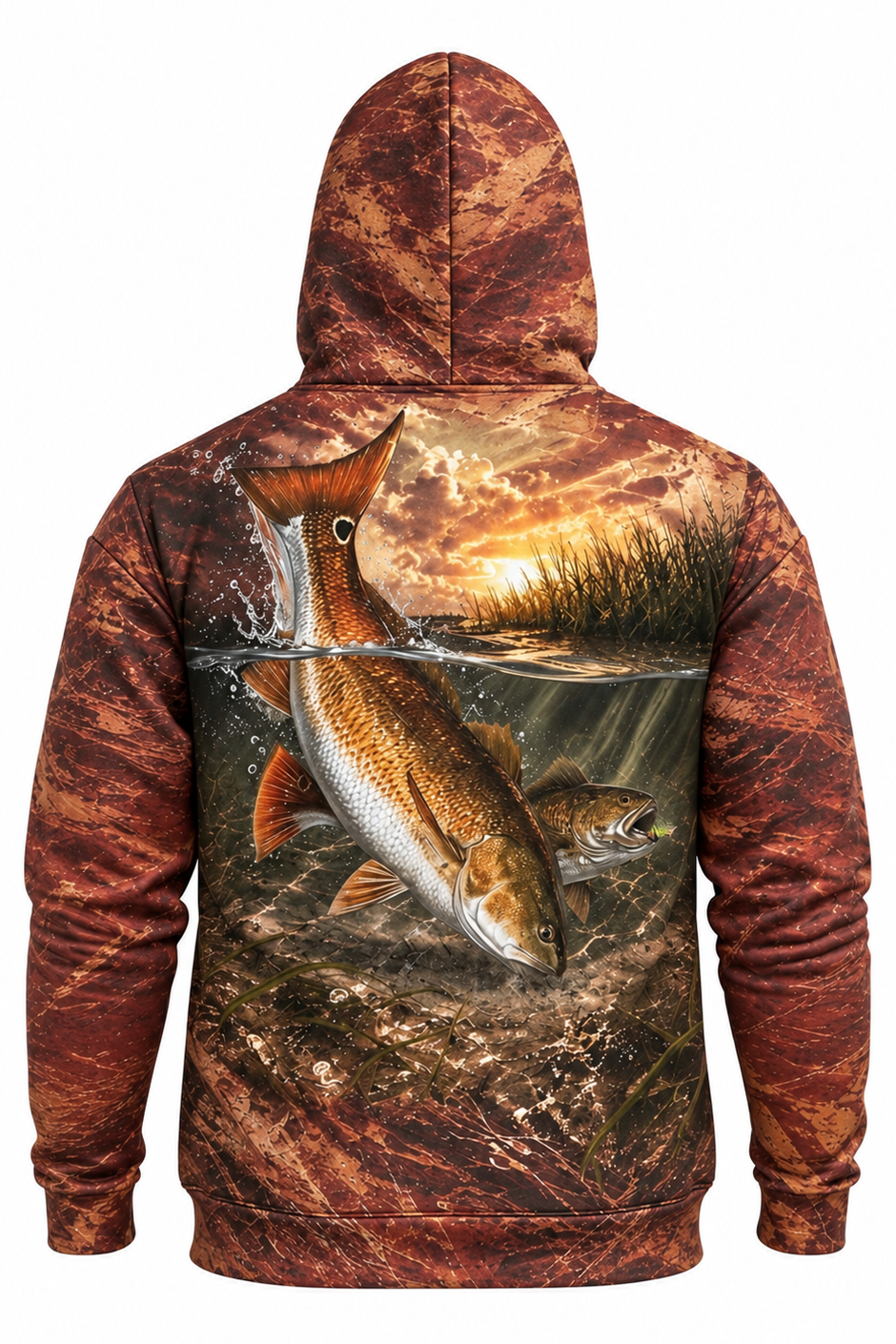 Performance Fleece-Lined Hoodie - Sunset Marsh Redfish Breach image 5