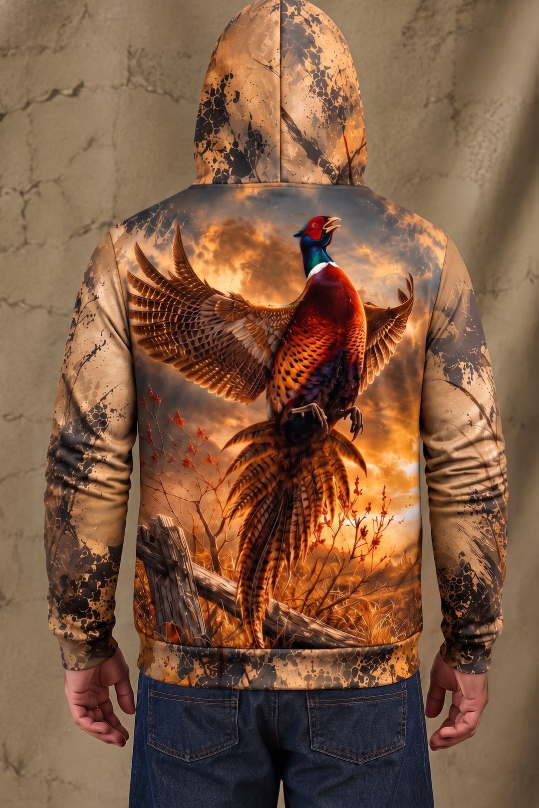 Performance Fleece-Lined Hoodie - Autumn Prairie Pheasant Flight image 2